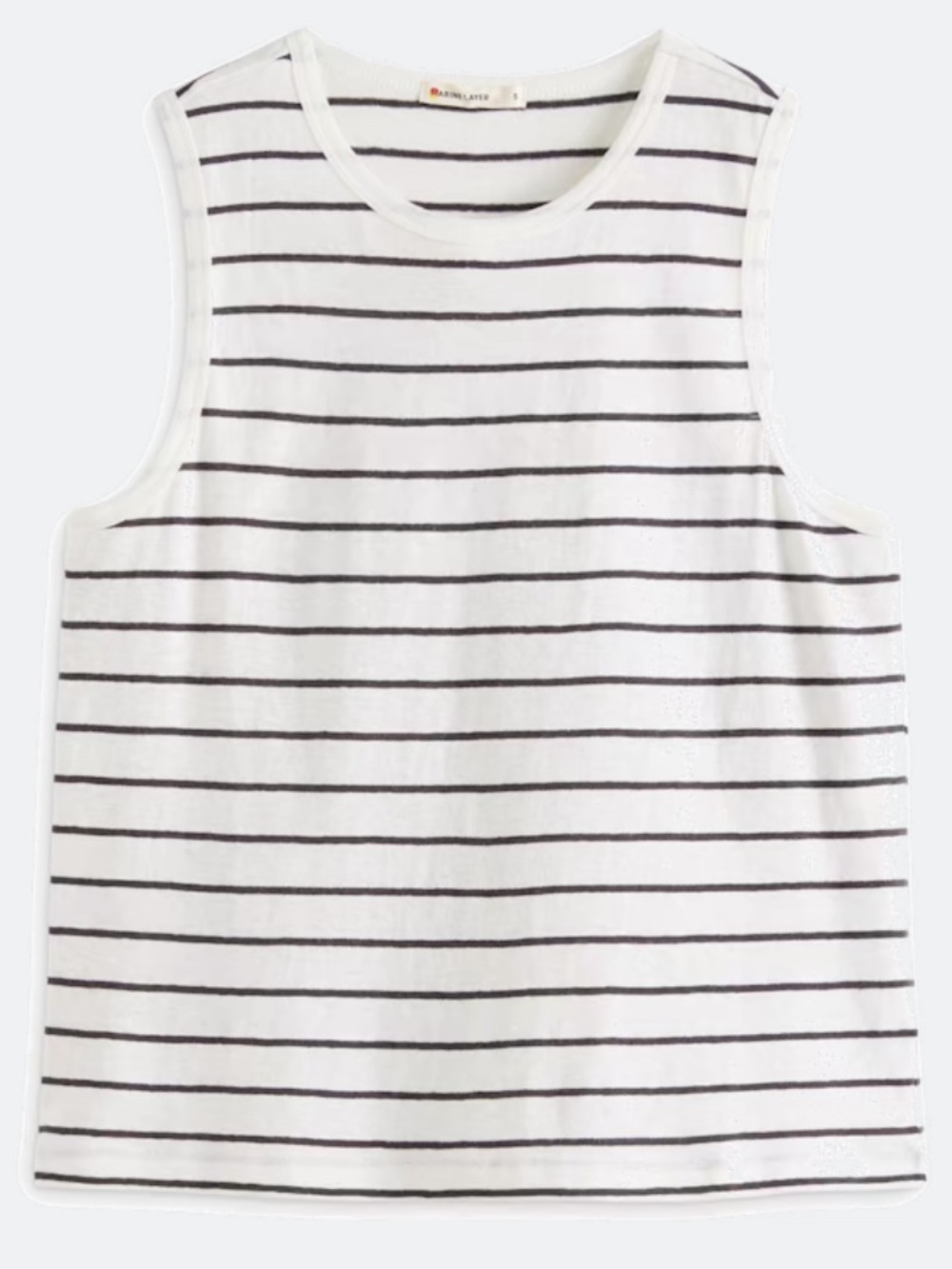 Marine Layer Hemp Cotton Tank in White with Thin Black Stripes